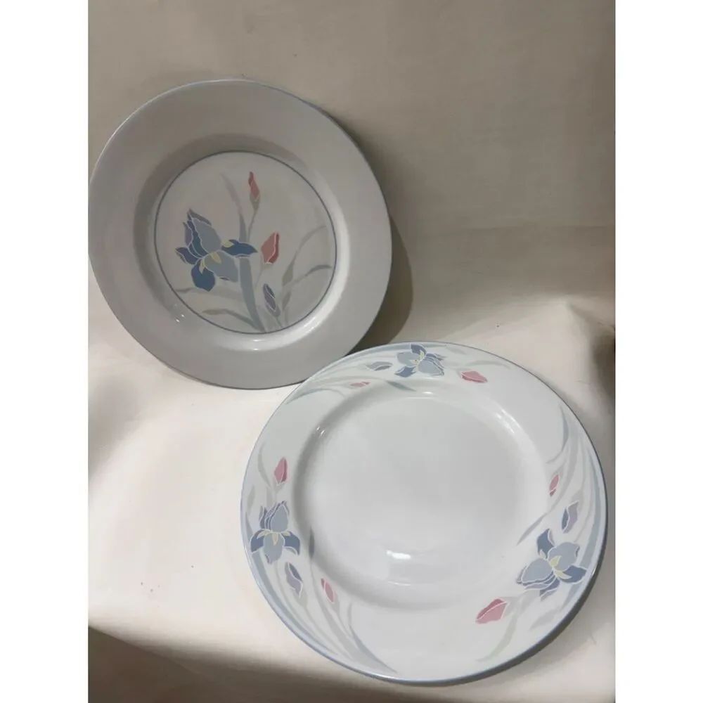 Excel White Ceramic Dinner 11 Plates with Blue and Pink Floral Design Set of 2